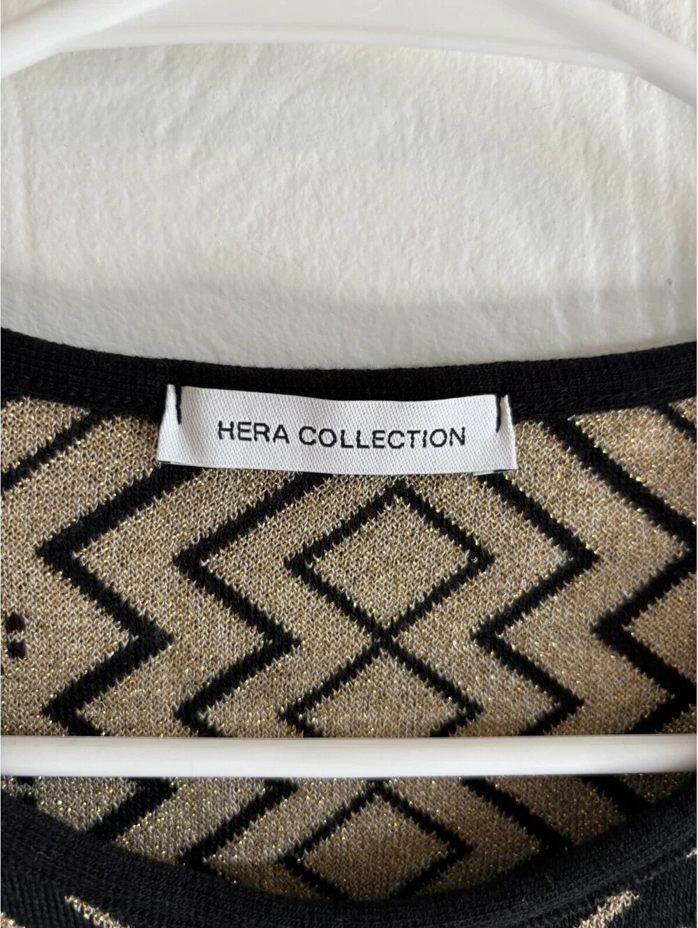 Hera Collection Geometric Knit Bodycon Dress Black Gold Aztec Art Deco Size S